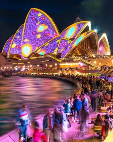Photo of the Sydney opera house lit up for Vivid.