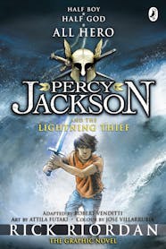 'Percy Jackson and the Lightning Thief - The Graphic Novel (Book 1 of Percy Jackson)' book cover. 