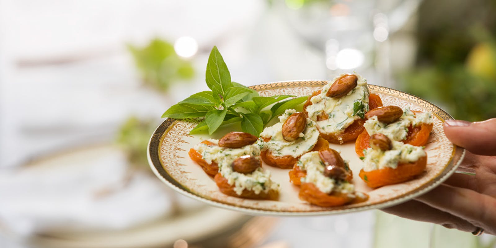 Dried apricots with basil cream cheese & honey roasted almonds