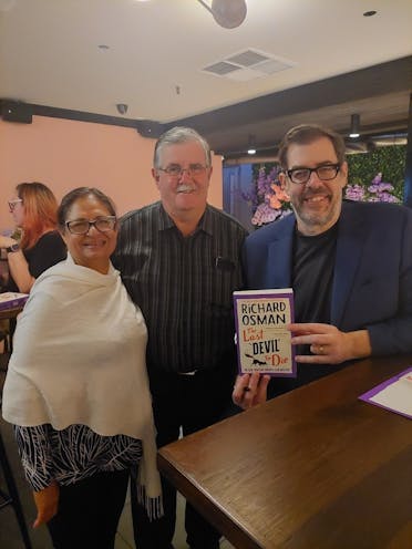 A photo of author Richard Osman with the winner from Penguin's Read More newsletter. 
