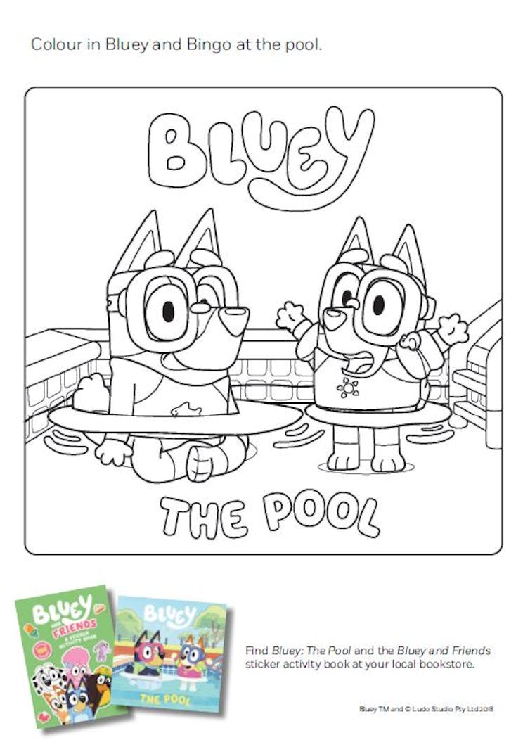 Bluey Pool Coloring Pages