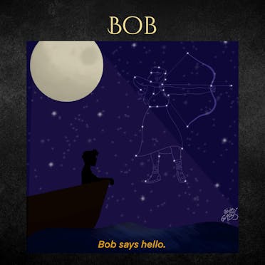 A character card showing fan art of Bob from Percy Jackson.