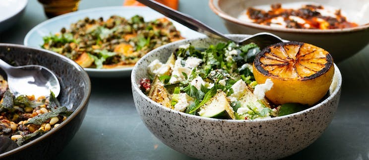 'Charred Cucumber Salad with Goat’s Feta & Spicy Dill Dressing' from Flavour Kiss cookbook.
