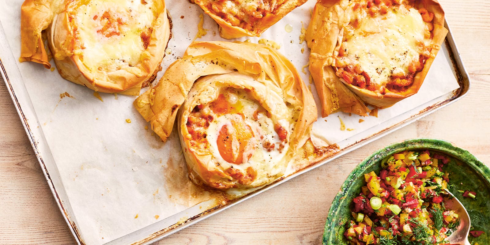 Easy egg & bean filo twists