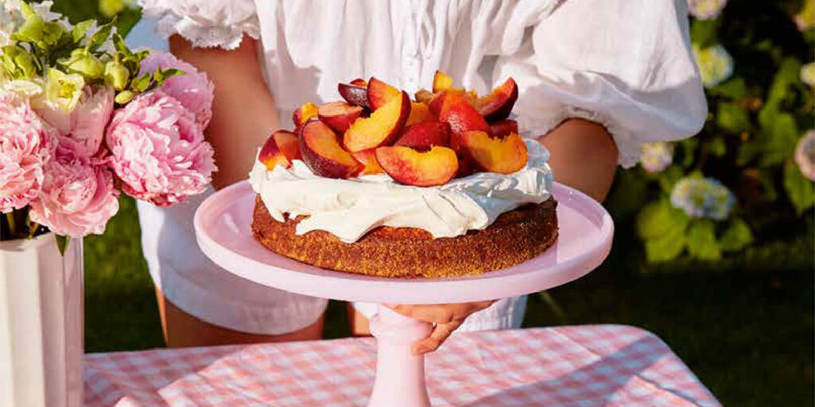 Olive Oil Cake with Peaches and Cream