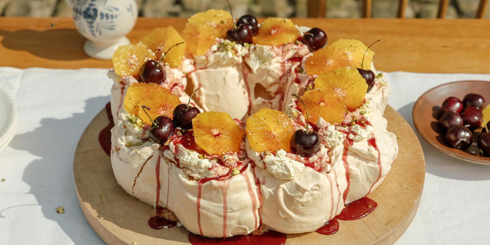 Orange and Mulled Shiraz Pavlova Wreath