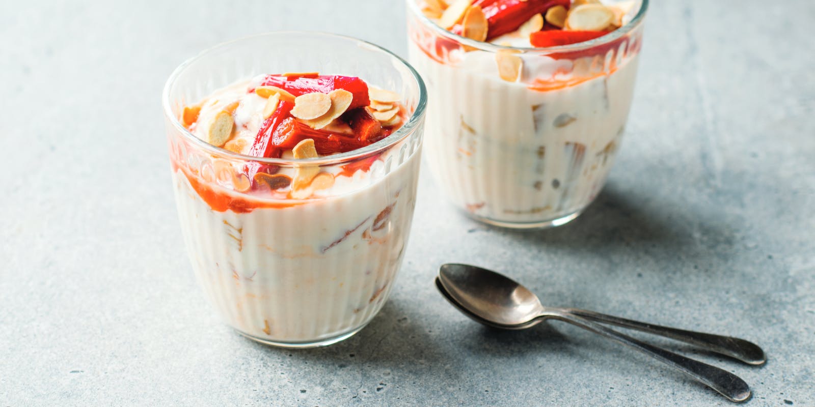 Baked rhubarb posset with almonds