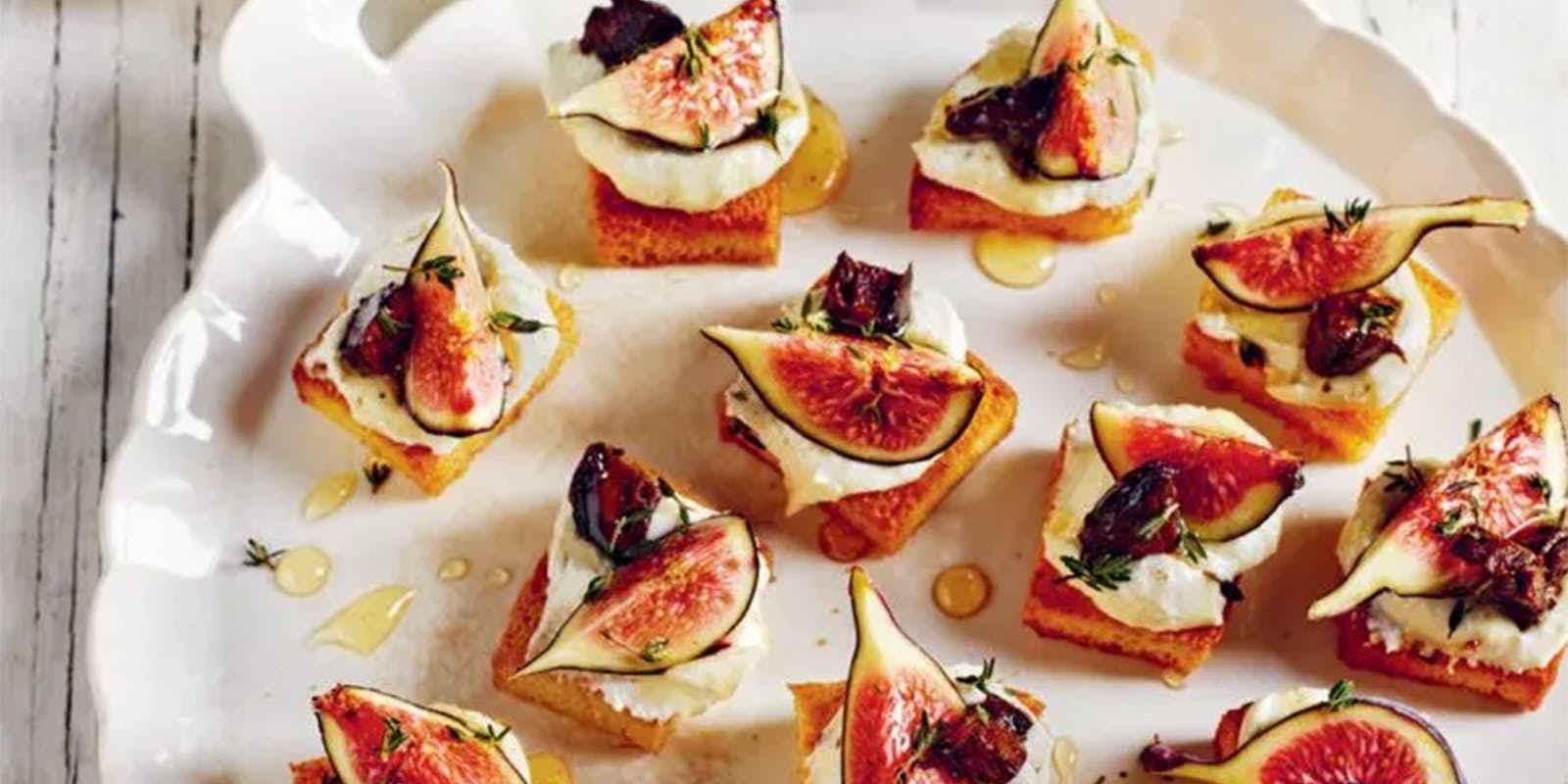 Rick stein’s mini brioche toasts with whipped feta, fresh figs and pickled walnuts
