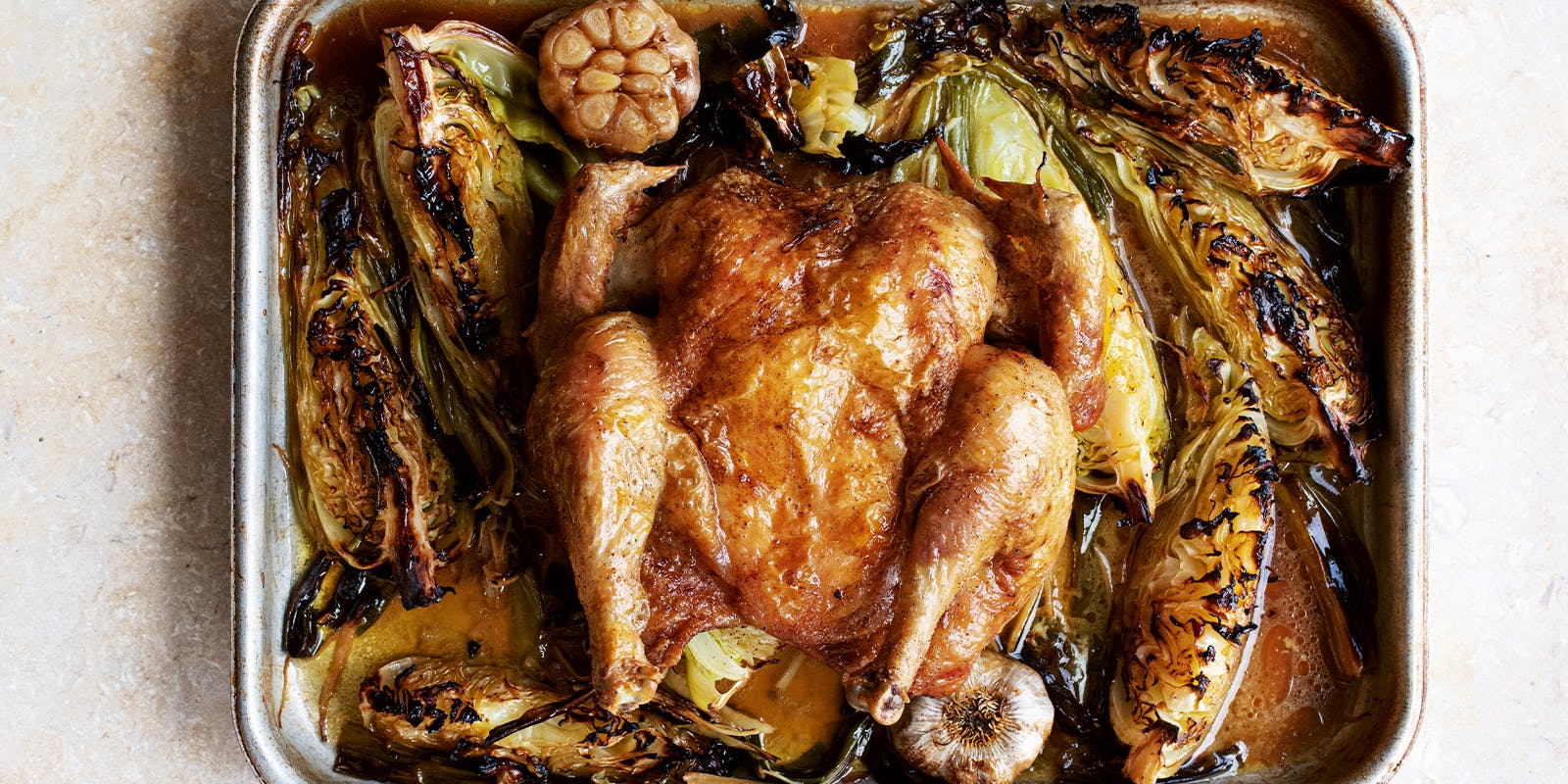 Roast chicken and cabbage with soy butter