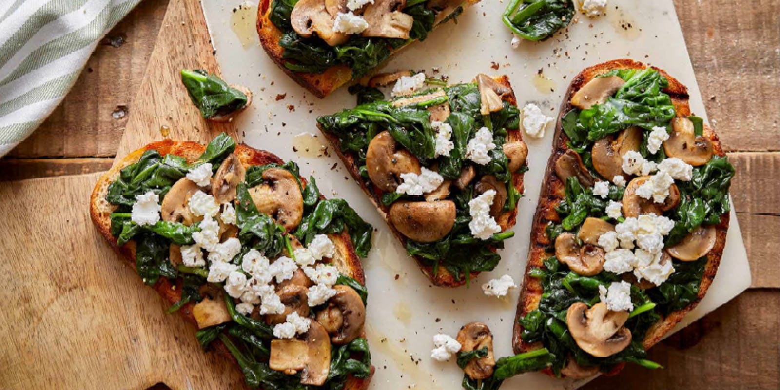 Spinach, mushroom and goat cheese toast