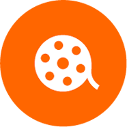 Orange circle icon with a film reel.