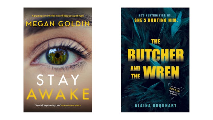 A side-by-side photo of the Stay Awake book cover and The Butcher and the Wren book cover.